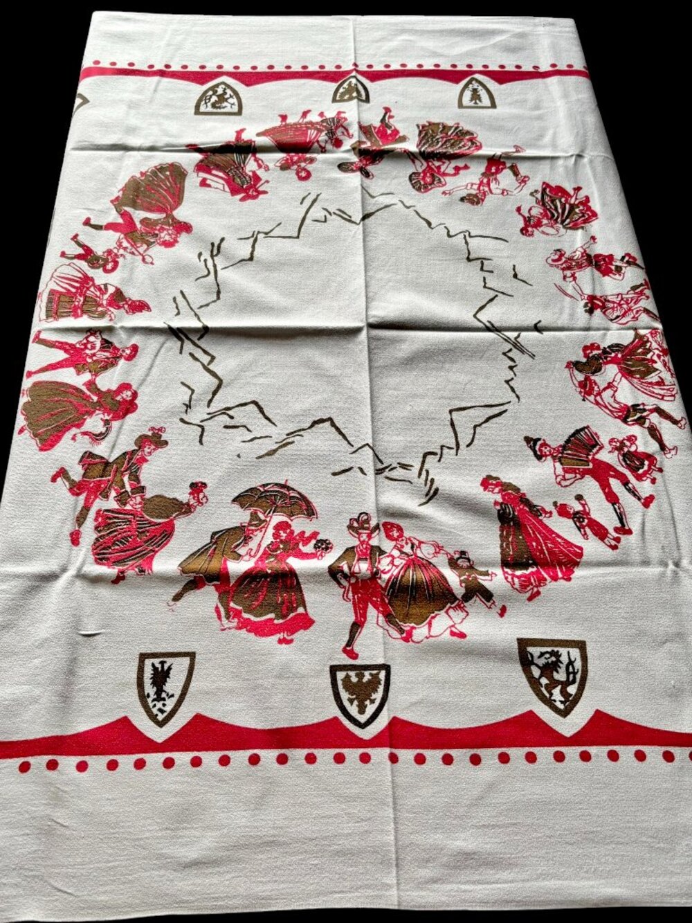 Vintage 1950s Artex European Folk Dance Tablecloth